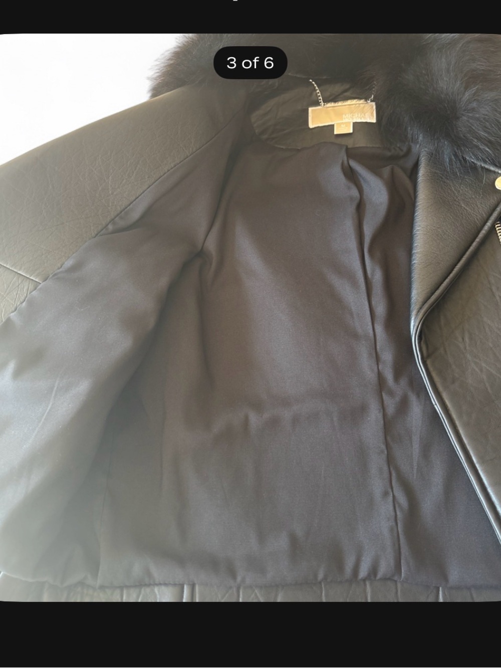 Black Real Fox Fur Collar Genuine Italian Leather Moto Jacket - Women - Picture 3 of 6